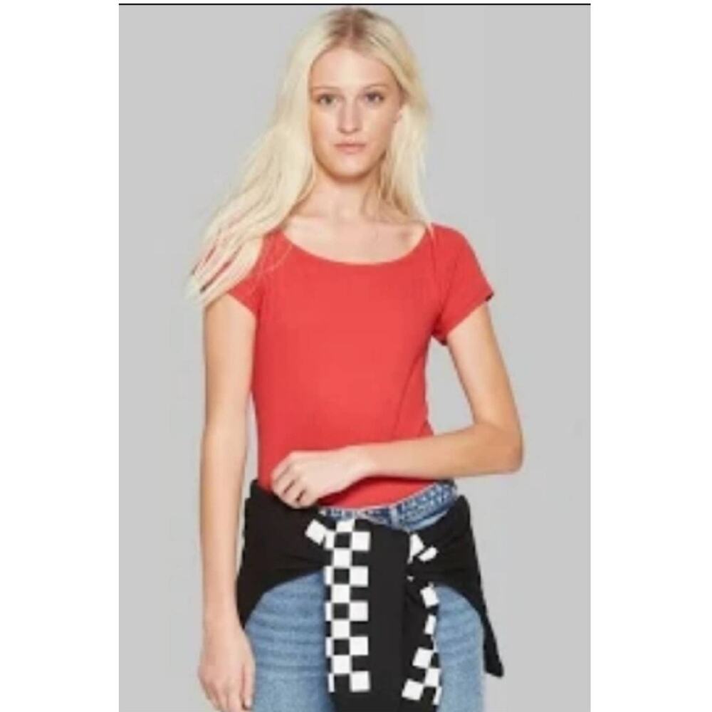 Wild Fable Berry Red Ribbed Short Sleeve Bodysuit Size Large NWT